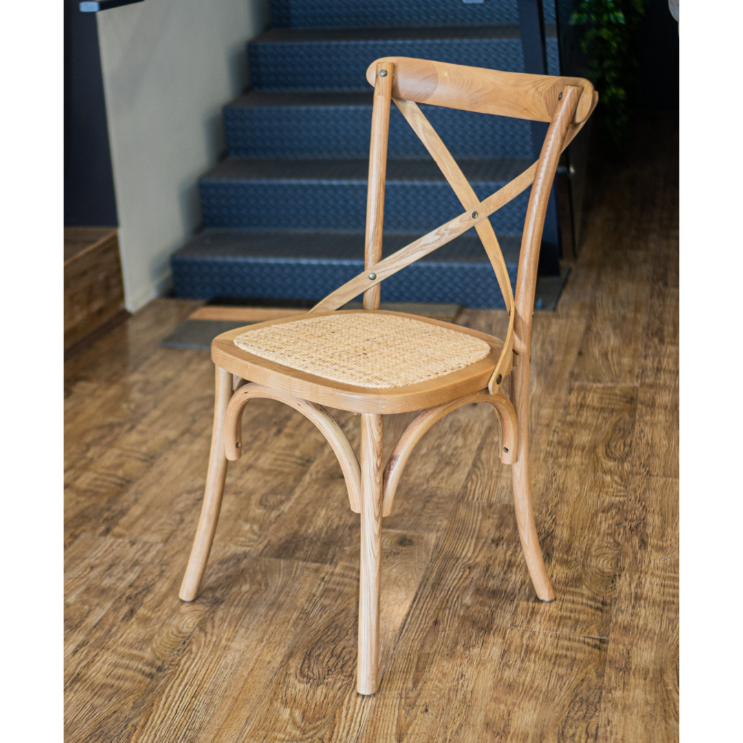 Delphi Oak Wood Cross Chair with Rattan Seat image 3
